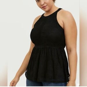 TORRID -Elegant Black Lace Peplum Blouse